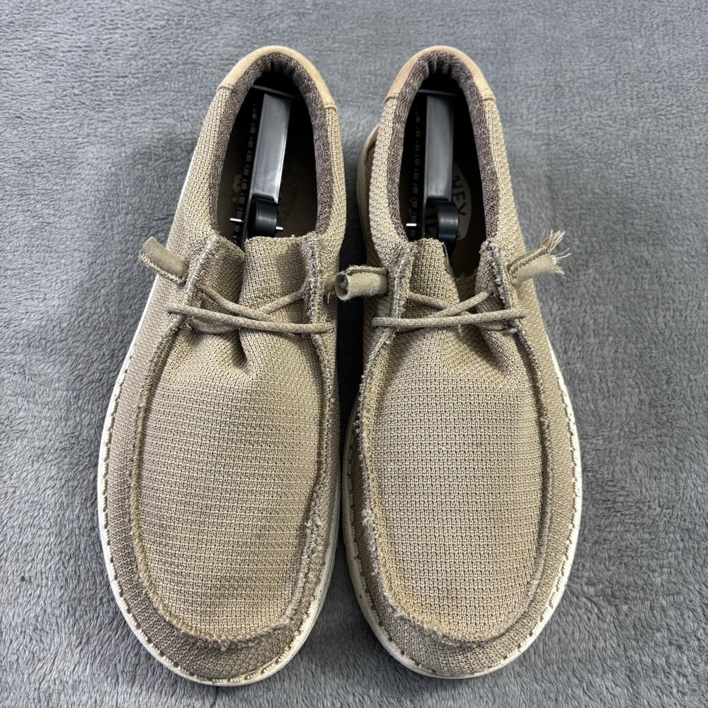 Hey Dude Shoes Mens 12 Tan White Wally Sport Mesh Wide Slip On Loafers Casual